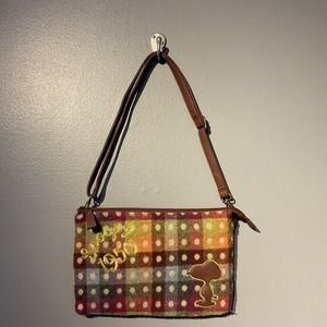 Snoopy Plaid Shoulder Bag with Brown Strap Ving